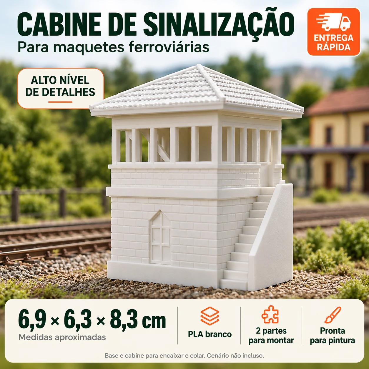 Cabine de sinalização ferroviária elevada para maquete: foto